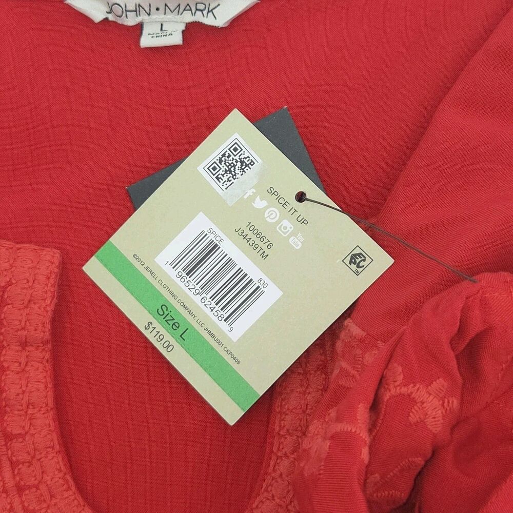 John Mark Embroidered Tunic Top Blouse Shirt Womens Size Large Red Boho Peasant - Picture 3 of 7